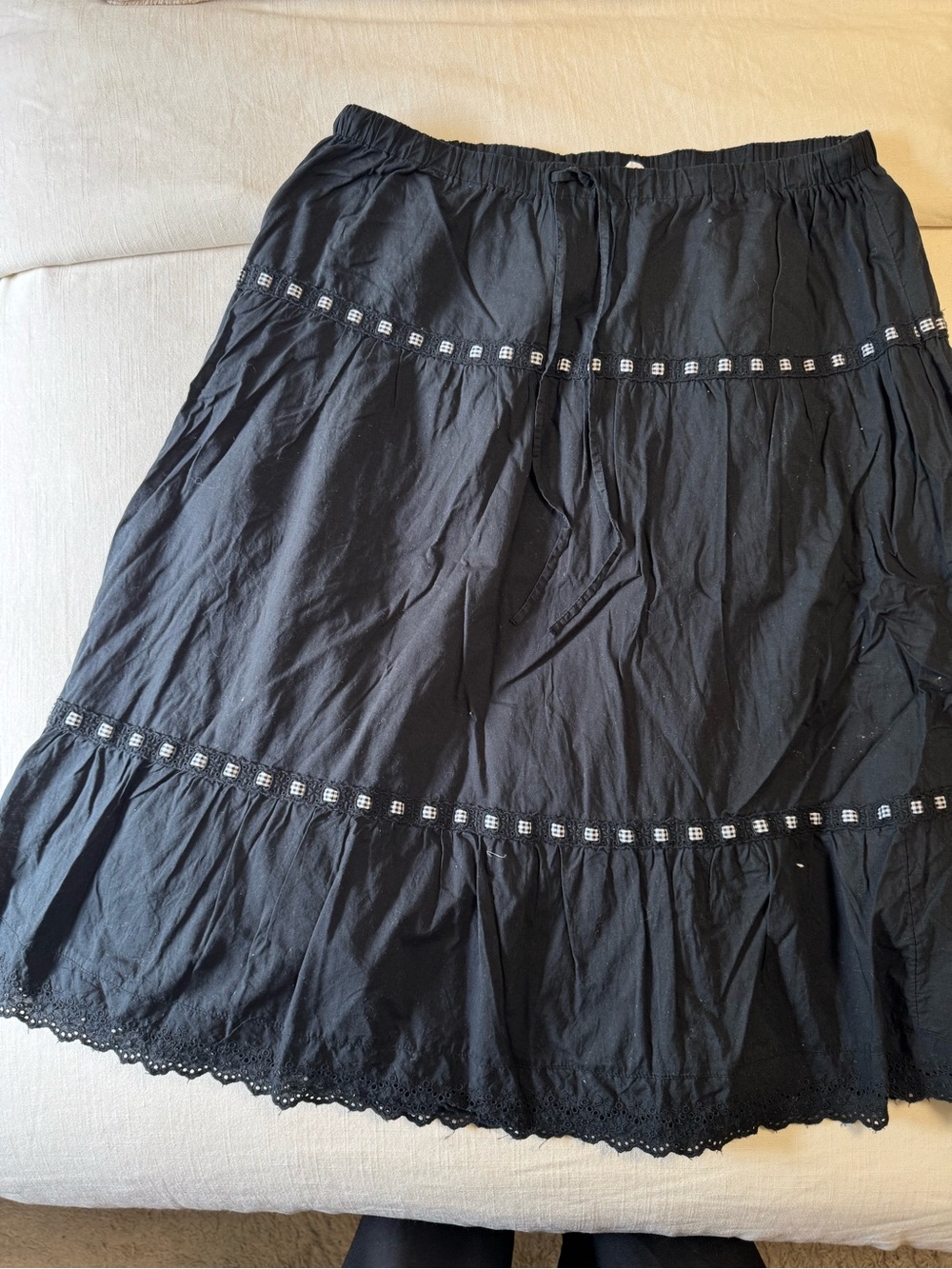 Black Tiered Cotton Skirt - Women's